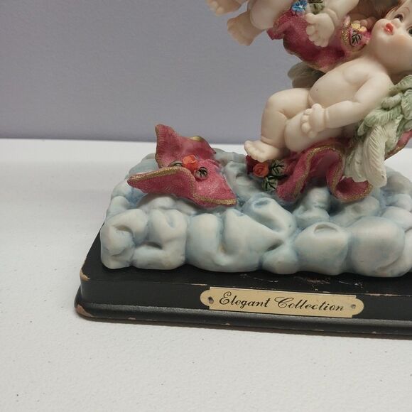 Vintage Elegant Collection Cherub Angel Mantle Clock Ribbon Hot Air Balloon Rare - Picture 2 of 16